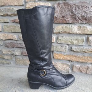 Clarks Wish Excite Knee High Leather Riding Boots Elastic Calf Ext Womens 9M